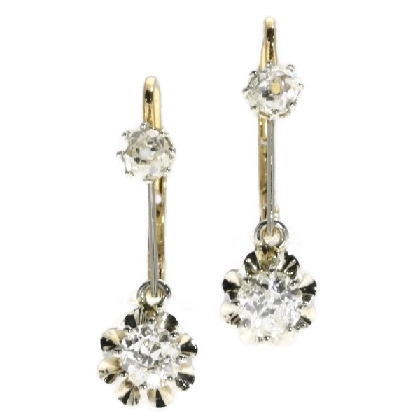Art Deco two tone 18K gold old mine brilliant cut diamond earrings